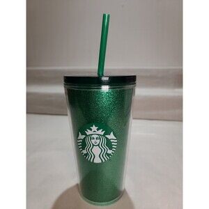 EUC Starbucks 2020 Holiday L.E. Green Glitter Tumbler 16oz  W/ Straw Christmas